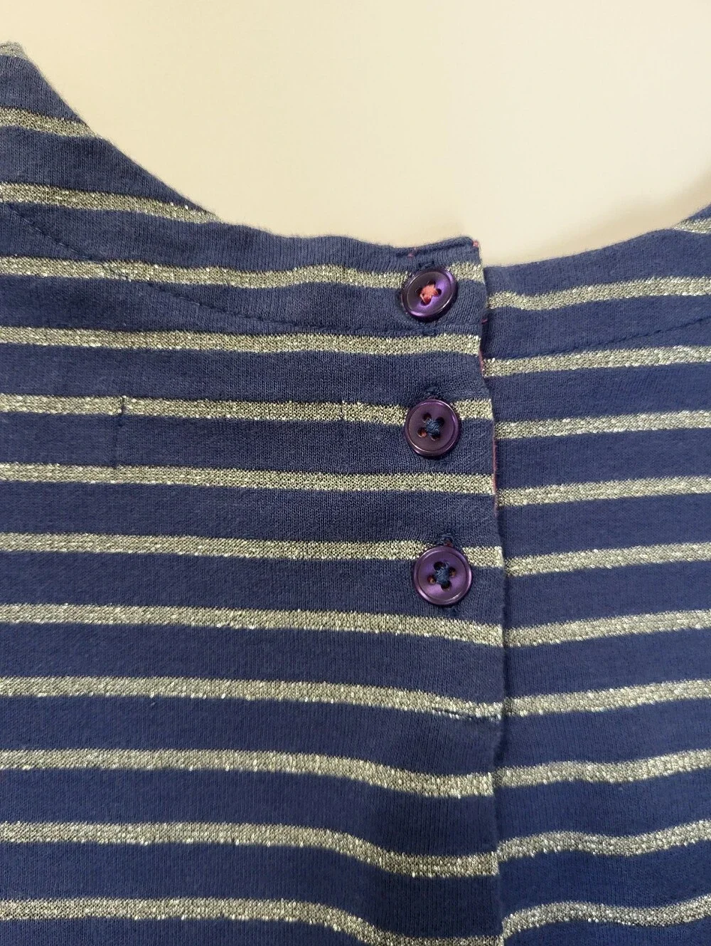 Mini Boden Jersey Tulle Long Sleeve Dress Polka Dots Navy Blue Stripes sz 9-10